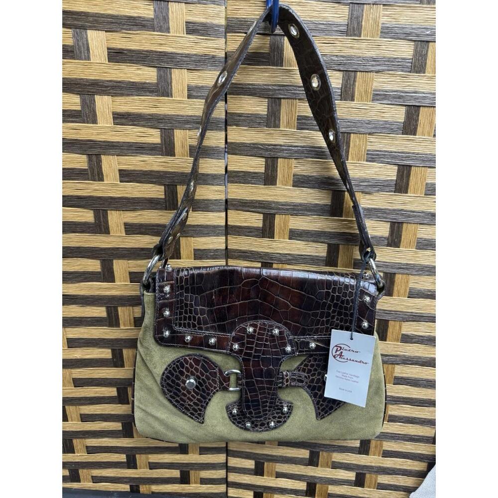 NWT Pietro Alessandro Shoulder Bag Crocodile Embossed Italian Leather New York